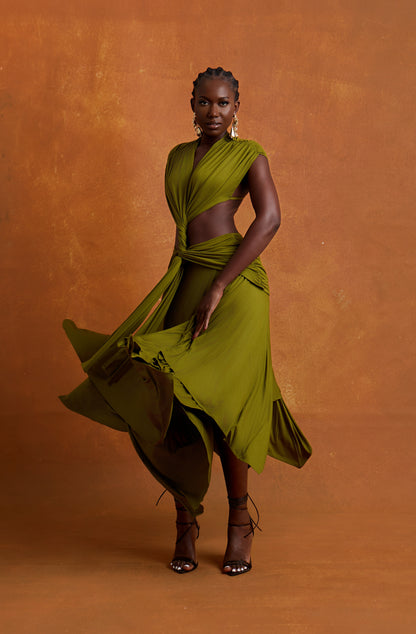 THALIA MIDI DRESS - OLIVE